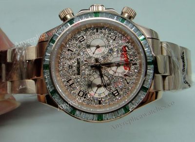 Rolex Daytona watch Lady Size Rose Gold Green Diamond Bezel
